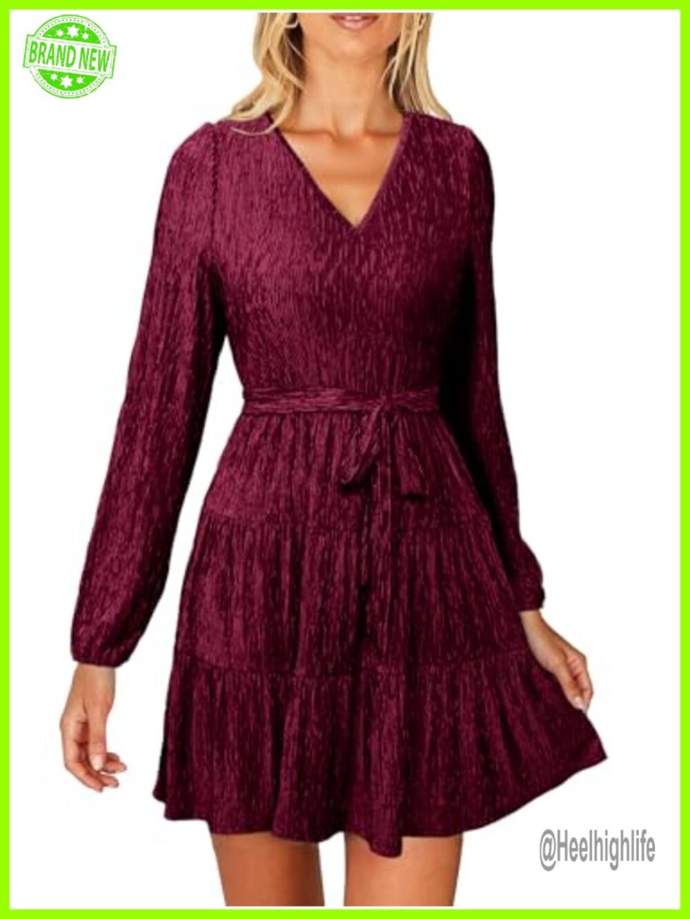 Velvet Long Sleeve V-Neck Tiered Flowy Mini Cocktail Dress